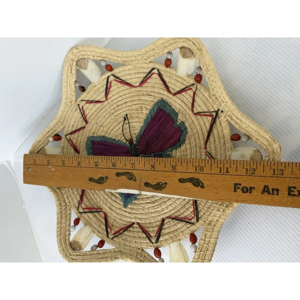 Vintage Hand Woven Butterfly Basket Shallow Decorative Wicker Boho Wall Decor